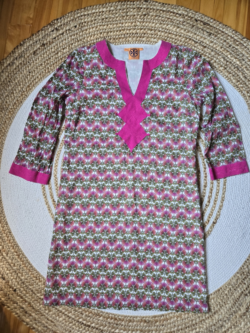 Tory Burch 100% cotton Floral Geometric Tunic Dress Boho Chic Preppy Summer US6